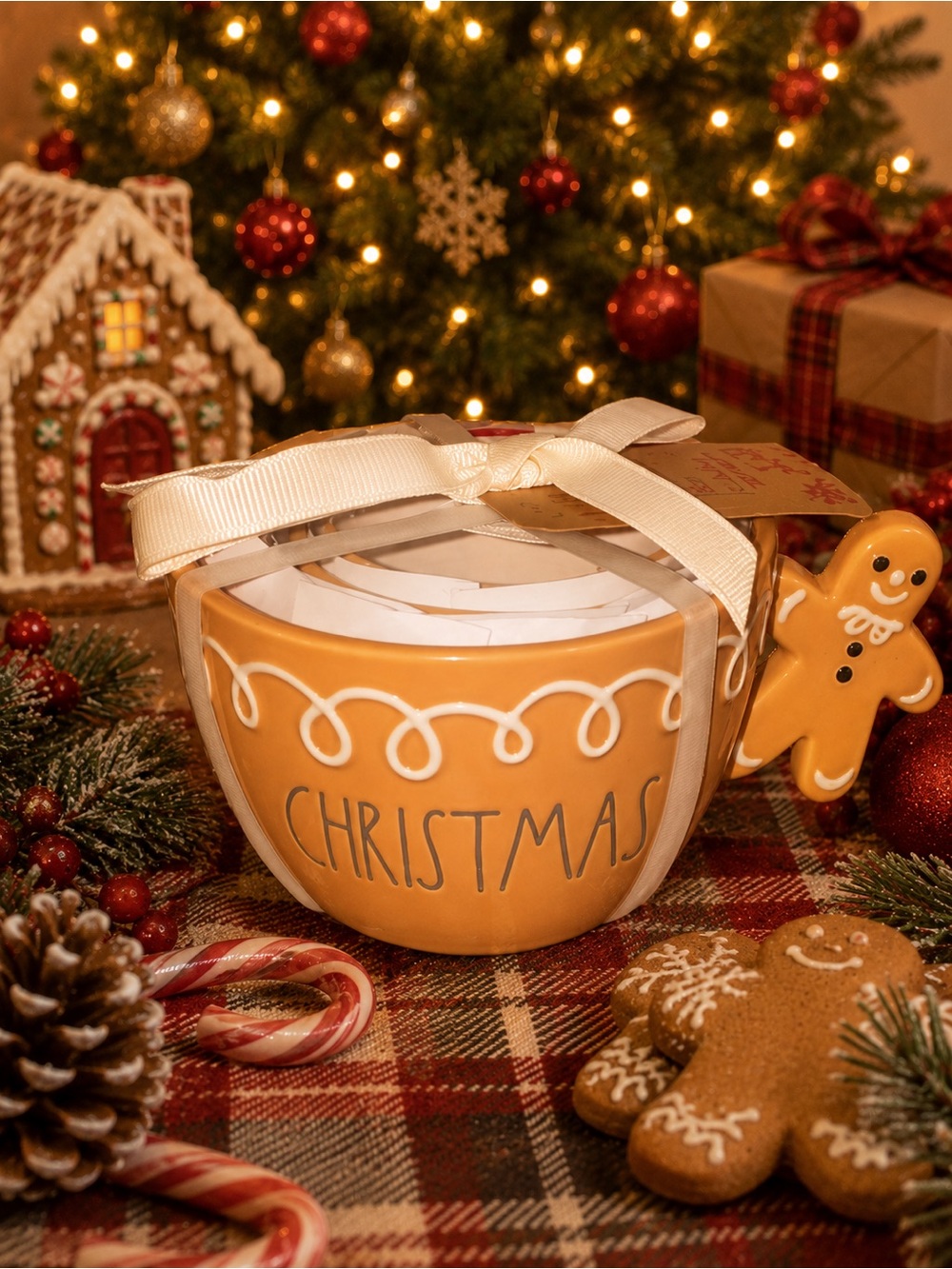 Rae Dunn Orange Christmas measuring cups with Gingerbread Man